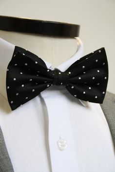 Knightsbridge Neckwear Micro Polka Dot Pre-Tied Silk Bow Tie - Black / White From Woven Durham Black Adjustable Bow Tie For Summer, Adjustable Black Bow Tie For Summer, Black Ties For Spring, Black Tie For Spring, Fitted Bow For Black Tie Events In Spring, Fitted Bow For Spring Black Tie Events, Fitted Bow For Black Tie Event In Spring, Blue Bow Tie, Silk Bow Ties