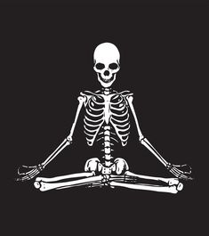 a skeleton sitting in the middle of a yoga pose