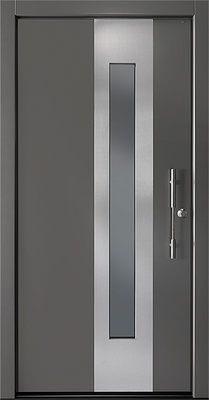 an image of a modern steel door with glass paneling on the front and side