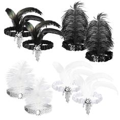 PRICES MAY VARY. What Will U Get: Package comes with 2* all-black flapper headband + 2* all-white flapper headband which is with black crystals and 1 feather; 2* black flapper headband + 2* white flapper headband which has crystal beads and 3 feathers Material & Size: The headbands are made of elastic ribbon and the feathers are made of ostrich hair. Size of the all-black design headpiece:7.5in(width)*9.8in(height); size of crystal bead design headband :7.5in(width)*11.2in(height). Fashionable & 1920s Party Theme, Gatsby Theme Party, 20s Headband, 1920s Hair Accessories, 1920s Themed Party, Sequin Headband, Great Gatsby Themed Party, Gatsby Costume, Roaring 20s Party