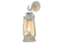 an old - fashioned lantern is lit up on a white background with the light turned off