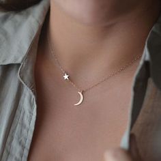 Dainty Star Crescent Moon Pendant Chain Choker Necklace Fashion Jewelry - www.MyBodiArt.com Necklaces Unique, Horn Pendant Necklace, Floating Necklace, Moon Pendant Necklace, Swarovski Necklace, A Necklace, Crystal Necklace Pendant, Moon Pendant