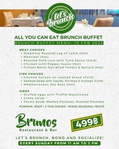 the menu for an all you can eat brunch buffet