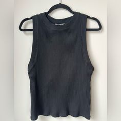 New With Tags, Never Been Worn Zara Summer Cotton Black Tank Trendy Black Crew Neck Tank Top, Chic Black Crew Neck Tank Top, Casual Crew Neck Tank Top For Night Out, Black Ribbed Tank Top For Summer, Casual Black Tank Top, Trendy Black Ribbed Tank Top, Trendy Ribbed Black Tank Top, Trendy Black Tank Top For Fall, Everyday Black Ribbed Tops