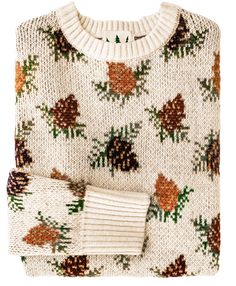 Woodland Pine Sweater- Cream Floral Sweater Knitting Pattern, Trendy Fall Sweaters, Cute Winter Style, Kjp Sweaters, New England Outfit, Kiel James Patrick Sweater, Fall Sweaters Outfits, Alaska Outfits, Fun Sweaters