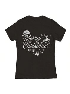 COMFY & COOL: Nearly There offers graphic shirts made of materials that are durable, comfortable, and easy to care for. Whether you're looking for a funny, inspirational, or pop-culture-inspired graphic shirt, we've got you covered.Nearly There Merry Xmas Icon Heart Christmas Graphic Ladies Cotton T-Shirt Black Casual  Short Sleeve  Geometric,Letter,Slogan    Women Clothing, size features are:Bust: ,Length: ,Sleeve Length: Funny Holiday T-shirt With Graphic Print, Winter Graphic Tee With Letter Print, Christmas Cotton Graphic Print T-shirt, Black Graphic Print Shirt For Holiday, Black Shirt With Graphic Print For Holiday, Christmas Text Print T-shirt As Gift, Christmas Graphic Tee With Text Print, Christmas Text Print T-shirt Gift, Christmas T-shirt With Text Print For Gifting