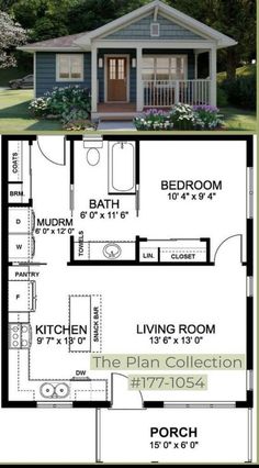 the floor plan for a small house with two bedroom and living room on each side