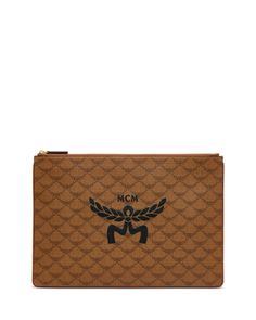 Mcm Himmel Lauretos Extra Large Flat Pouch Flat Pouch, Extra Large, Cognac, Pouch, Handbags