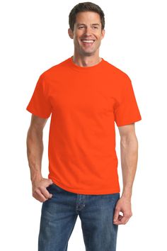 Port & Company ® - Tall Essential Tee. PC61T - ORANGE - 2XLT | Port & Company Tall Essential Top in Orange Size 2XLT | Cotton Polyester Blank T Shirts, Neck Label, Infamous, Big And Tall, Cotton T Shirt, Cotton Tee, Density, Shirts Tops, Cotton Tshirt