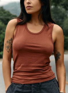 the vintage tank in sienna – imogene + willie Everyday Soft-washed Brown Top, Everyday Soft-washed Brown Tops, Fitted Cotton Tank Top For Fall, Summer Soft-washed Brown Tops, Fitted Sleeveless Organic Cotton Top, Vintage Brown Tops For Everyday, Vintage Brown Tops For Everyday Wear, Fitted Organic Cotton Top For Fall, Organic Cotton Sleeveless Tank Top For Summer