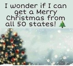 a christmas card with a tree in the snow and text that reads, i wonder if i can get a merry christmas from all 50 states