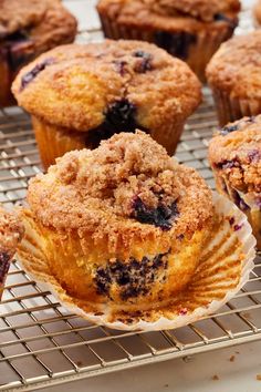 blueberry muffins cooling on a wire rack