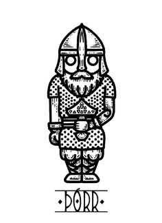 a black and white drawing of a man with a beard wearing a helmet, holding a tablet