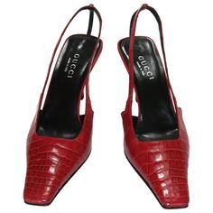 Vintage Tom Ford for Gucci Red Crocodile Shoes Sandals S/S 1998 Collection Designer size 40 C - US 10 C Limited Edition, Genuine Crocodile, Crystal G on One Heel, Leather Insole & Sole, Heel Height - 3 inches. Made in Italy. Excellent Condition (worn ones) with Original Gucci Box. Unfortunately, due to restrictions, this shoes not eligible for shipping to overseas. Listing code: 6042054580160958 Tom Ford By Gucci, 90s Heels Vintage, Vintage Gucci Shoes, Vintage Gucci Heels, Vintage Designer Shoes, Vintage Designer Heels, Red Vintage Heels, Shoe Upcycle, Vintage Tom Ford