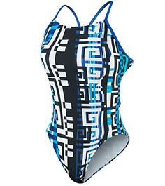 a women's one piece swimsuit with geometric print