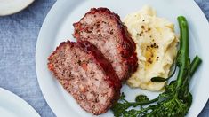 meatloaf, mashed potatoes and broccoli on a plate