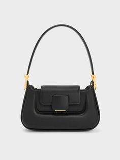 Black Koa Push-Lock Top Handle Bag | CHARLES & KEITH Versatile Evening Baguette Bag With Double Handle, Chic Square Hobo Bag For Formal Occasions, Chic Formal Square Hobo Bag, Formal Chic Square Hobo Bag, Modern Square Baguette Bag With Gold-tone Hardware, Modern Everyday Flap Bag With Handles, Modern Flap Bag With Handles For Everyday, Sleek Structured Shoulder Bag For Evening, Sleek Structured Evening Shoulder Bag