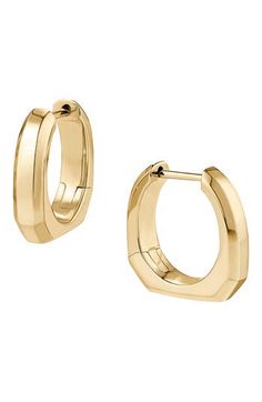 Modern angles and quiet curves create understated architectural hoop earrings made in collaboration with Issa Rae. Exclusive retailer 1/2" hoop diameter Hinge with snap-post closure 14k gold Imported Modern Polished Hoop Earrings For Formal Occasions, Modern Small Hoop Earrings, Modern Hoop Huggie Earrings, Modern Small Hoop Huggie Earrings, Contemporary Small Hoop Earrings With Polished Finish, Contemporary Small Hoop Earrings For Formal Occasions, Contemporary Small Hoop Earrings For Formal Events, Modern Hoop Earrings For Formal Occasions, Modern Huggie Earrings With Polished Finish For Everyday Luxury