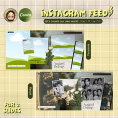 an instagram feed with photos and text on the front, side and back cover