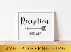 a white framed poster with the words peeption, this way and an arrow