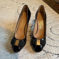 Extremely Comfortable Great Condition. Size 9 Authentic Salvatore Ferragamo Shoes, Ferragamo Shoes, Patent Leather Pumps, Leather Pumps, Salvatore Ferragamo, Shoes Women Heels, Patent Leather, Black Silver, Shoes Heels