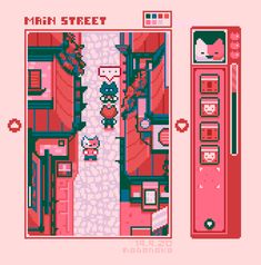 an old - school video game screen with the text man street on it and a pink background