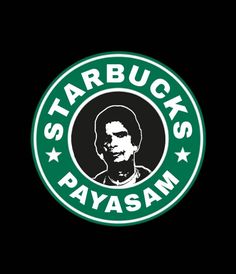 the starbucks logo is shown in black and green with a man's face on it