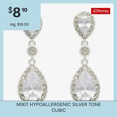 Bead Type: Cubic ZirconiaEarring Back: PostStone Millimeter Measurement: 12 Mm Width, 37 Mm LengthMetal Color: Silver ToneEarring Length: 37mmEarring Width: 12mmCare: Wipe CleanStone Type: 100 Cubic ZirconiaEarrings Type: Post EarringsEarrings Style: Drop EarringsMetal: BrassCountry of Origin: Imported Hypoallergenic Cubic Zirconia Party Earrings, Hypoallergenic Cubic Zirconia Earrings For Party, Formal Hypoallergenic Crystal Earrings With Cubic Zirconia, Formal Silver Hypoallergenic Crystal Earrings, Silver Hypoallergenic Crystal Earrings For Formal Occasions, Hypoallergenic Crystal Jewelry For Party, Silver Hypoallergenic Teardrop Earrings For Party, Hypoallergenic Silver Teardrop Earrings For Parties, Hypoallergenic Crystal Party Earrings