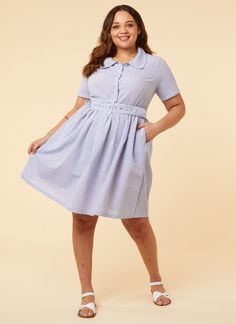 Joanie Clothing, Tea Dresses, Pan Collar Dress, Blue Peter, Dresses With Pockets, Peter Pan Collar Dress, Striped Shirt Dress, Daytime Dresses, Belted Shirt Dress