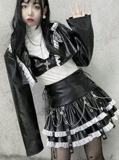 Edgy Skirt For Spring Costume Party, Edgy Skirt For Costume Party In Spring, Edgy Ruffled Mini Skirt, Edgy Tiered Skirt For Party, Edgy Tiered Party Skirt, Edgy Ruffled Party Skirt, Edgy Ruffled Skirt For Party, Gothic Mini Skirt With Ruffles For Spring, Edgy Party Skirt With Ruffles