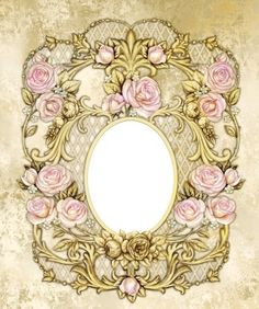 an ornate gold frame with pink roses on it