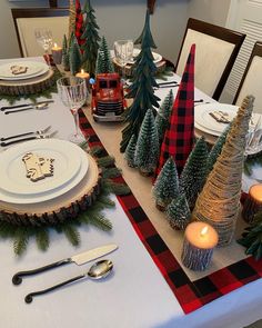 Red Truck Plaid Tree Tablescape Christmas Table Setting, Christmas Tree Decorating Themes, Christmas Table Centerpieces, Christmas Decor Inspiration, Christmas Tree Inspiration, Christmas Themes Decorations, Christmas Decorations For The Home, Christmas Home Decor