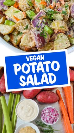 the ingredients for this vegan potato salad are shown