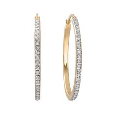 Decorated with Diamond Mystique stones, a dazzling combination of diamonds and crystallized diamond dust, these hoop earrings exude a gorgeous glow.EARRING DETAILS Diameter: 1.12 in. Backings: click-it Metal: 18k gold over sterling silver DIAMOND MYSTIQUE DETAILS Diamond equivalent total weight: less than 1/10 ct. Shape: single cut Color grade: H-I Clarity: I2 Diamond equivalent carat (ct.) Total Weight (T.W.) represents the approximate total weight of diamonds of equivalent appearance.Gemstones Sparkling Diamond Hoop Earrings As Gift, Sparkling Diamond Hoop Earrings For Gift, Sparkling Diamond White Hoop Earrings, Dazzling Pave Set Hoop Earrings For Anniversary, Dazzling Hoop Earrings With Pave Setting, Diamond Hoop Earrings With Sparkling Stones, Gold Dazzling Hoop Earrings With Pave Setting, Dazzling Gold Hoop Earrings With Pave Setting, Fine Jewelry Diamond Hoop Earrings With Sparkling Stones