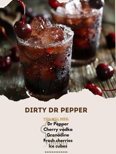 an ad for dirty dr pepper with cherries on it