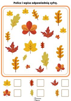 an autumn themed worksheet for kids to practice counting and matching leaves with numbers