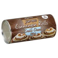 a can of cinnamon rolls with cream cheese topping