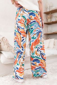 Multicolor Printed Belted High Waist Straight Leg Pants Printed Palazzo Pants, White Kicks, Vintage Silhouette, Printed Wide Leg Pants, Women Pants Casual, Basic Tee, Straight Pants, Small Waist, Holiday Fashion