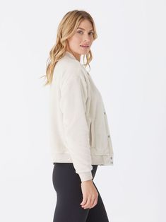 Stay warm and stylish all season long with the Lynette Sherpa Bomber Jacket. Its soft and cozy material provides ultimate comfort, while the classic fit and button front add a touch of sophistication. Romper With Skirt, Sweater And Shorts, Active Wear Tops, Long Sleeve Sweatshirts, Sweater Jacket, Stay Warm, Dress Pants, Sweater Hoodie, Vest Jacket