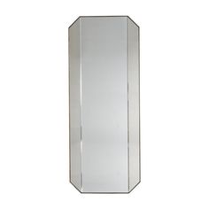 a tall mirrored cabinet with an open door on the front and bottom side, against a white background