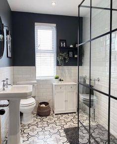 Modern & Traditional Bathroom Renovation From @renovating_two_one_six_ Dulux Warm Pewter, Pewter Bathroom, Restaurant Patio, Bad Inspiration, Patterned Floor Tiles, Bathroom Plants, Trendy Bathroom, Metroid, Dream Bathroom