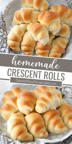 homemade crescent rolls on a plate with text overlay