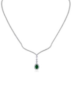 Elevate your wardrobe in a statement-making drop necklace crafted in silvertone plate that's ideal as a standalone piece or as a layered look. 16" length; 3" extender; 1 1/4" drop Total cubic zirconia weight: 17ct. Silvertone plate/cubic zirconia Imported Elegant Silver Drop Emerald Necklace, Silver Teardrop Pendant Emerald Necklace For Formal Occasions, Silver Drop Necklace With Chain Detail, Silver Drop Chain Necklace, Formal Teardrop Pendant Necklace With Chain, Formal Teardrop Necklace With Chain, Necklace Craft, Kenneth Jay Lane, Drop Necklace