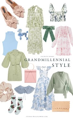 Grandmillenial Capsule Wardrobe, Millenial Aesthetic Fashion, Pastel Dresses Aesthetic, Light Summer Casual Outfits, Grand Millennial Style Wedding, Grand Millennial Party, Grand Millenial Outfits, Preppy Grand Millennial Style, Grandmillenial Birthday Party