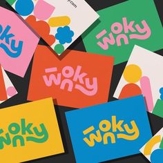 several different types of stickers with the words koky wny written on them