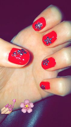 Did my nails with red nail polish and some nature filled designs (: Nails With Red, Red Nail Polish, Red Nail, My Nails, Red Nails, Nail Polish