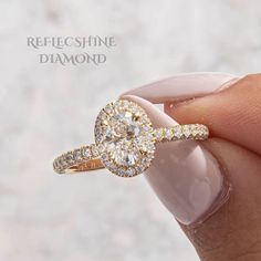 a woman's hand holding an engagement ring with diamonds on it and the words refreshine diamond