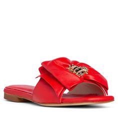 Charming supple leather flat. This chic sandal features a stylish honey bee jewel resting on an oversized bow. This comfortable sexy, fun and dressy style- thanks to a 6mm memory foam insole - will complement jeans, pants, trousers, skirts and dresses alike! Perfect for a garden or pool party, nice evening, date night, New Year's Eve, Valentine's Day, holidays, or to elevate your work outfit. 0. 5 heel 6mm = 0. 23"memory foam insole. Leather lining & sole. Slide-In. Designer style handmade in It Red Hoop Earrings, Black Hoops Earrings, Black Wide Leg Trousers, Medium Hoop Earrings, Chic Sandals, Circular Motion, Dressy Fashion, Gold Clips, Slide In