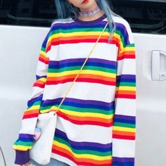 Home · OCEAN KAWAII · Online Store Powered by Storenvy Stripped Tshirt, Rainbow Clothing, Rainbow Outfit, Rainbow Fashion, Pride Outfit, Lgbtq Pride, Color Style, Grunge Fashion, Colorful Fashion