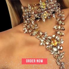 Trendy Gold Rhinestone Necklace With Bling, Trendy Sparkling Jewelry For Party, Jeweled Choker For Parties, Jeweled Choker For Party, Trendy Crystal Necklaces With Jewels, Luxury Crystal Rhinestone Necklace For Party, Trendy Jeweled Crystal Jewelry, Dazzling Metal Necklace For Party, Trendy Crystal Jewelry For Party